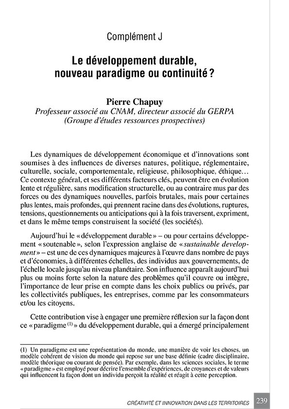 « Le développement durable, nouveau paradigme ou continuité ? »